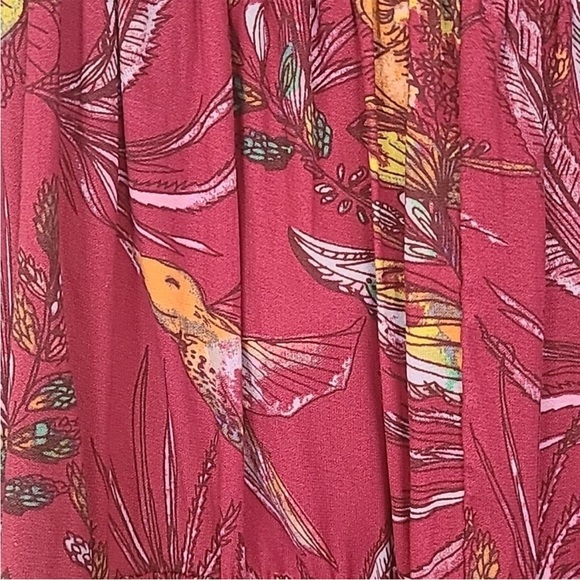 FREE PEOPLE Red Floral Hummingbird Print Ruffle Tiered Tunic Tank S - Picture 10 of 10